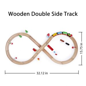 SainSmart Jr. Wooden Train Set for Toddler with Double-Side Train Tracks Fits Brio, Thomas, Melissa and Doug, Kids Wood Toy Train for 3,4,5 Year old Boys and Girls