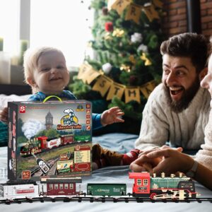 Fortikpo Train Set - Rechargeable Battery and Remote - Around The Christmas Tree with Water Steam, Music & Lights - Electric Train Toy Gift Toys for Age 3 4 5 6 7 8+ Kids Toddlers