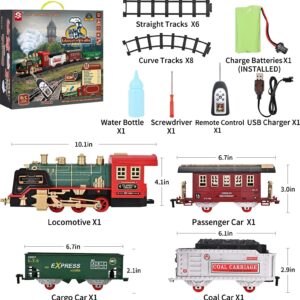 Fortikpo Train Set - Rechargeable Battery and Remote - Around The Christmas Tree with Water Steam, Music & Lights - Electric Train Toy Gift Toys for Age 3 4 5 6 7 8+ Kids Toddlers