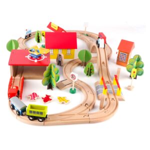 Qilay 69 PCS Wooden Train Set -Premium Wood Train Tracks & Trains Toys for Toddlers 3,4,5 Years Old, Expandable Train Toys Railway Kits for Girls Boys, Fit All Major Bands Train Tracks Set