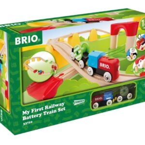 BRIO World 33710 - My First Railway Battery Operated Train Set | 25 Piece Wood Train Set for Toddlers | Inclusive of Accessories and Wooden Tracks | Certified by Forest Stewardship Council