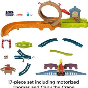 Thomas & Friends Toy Train Set Loop & Launch Maintenance Yard with Thomas Motorized Engine & Carly the Crane for Preschool Kids Ages 3+ Years