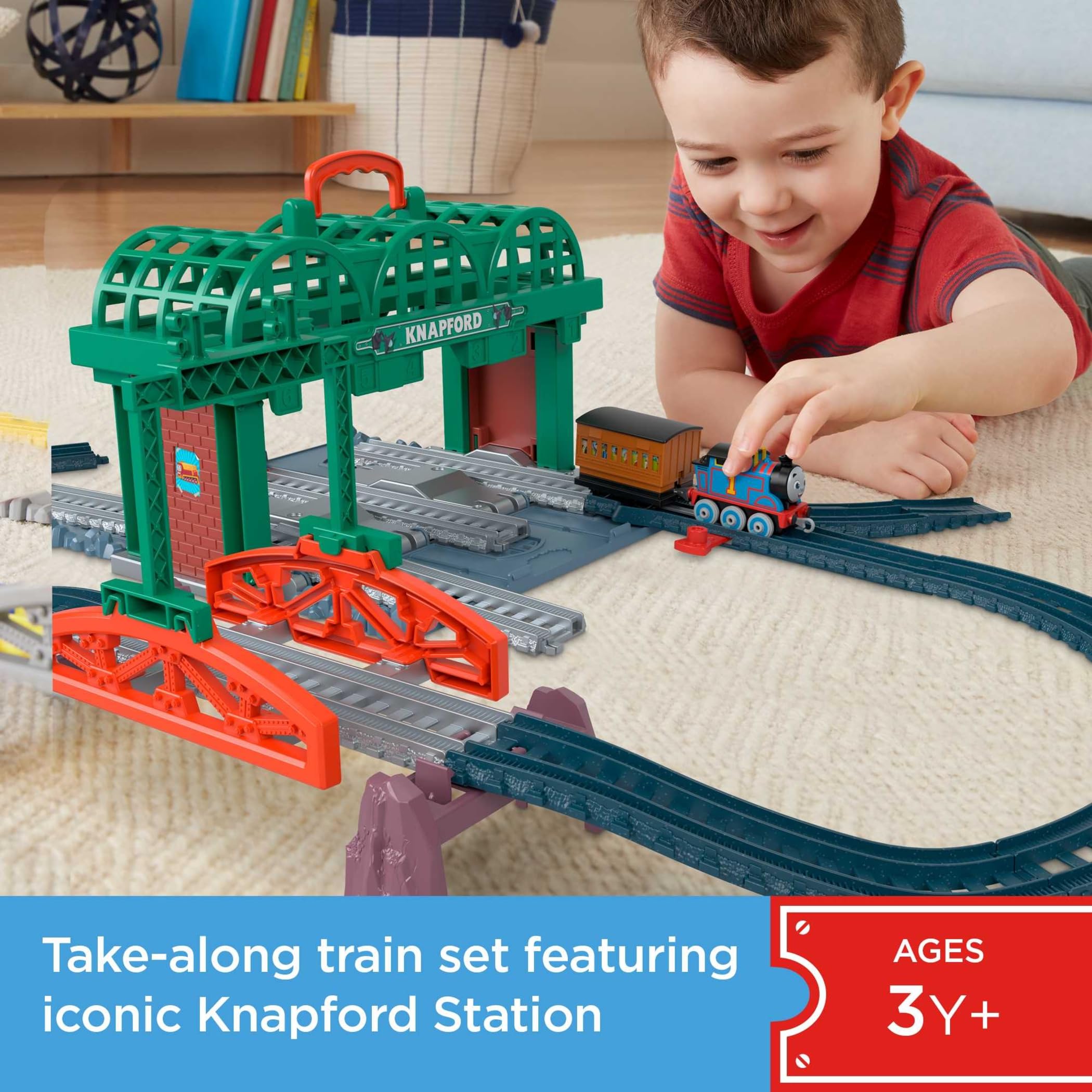 Thomas & Friends Diecast Toy Train & Track Set Knapford Station 2-in-1 Playset & Storage Case for Preschool Kids Ages 3+ Years​