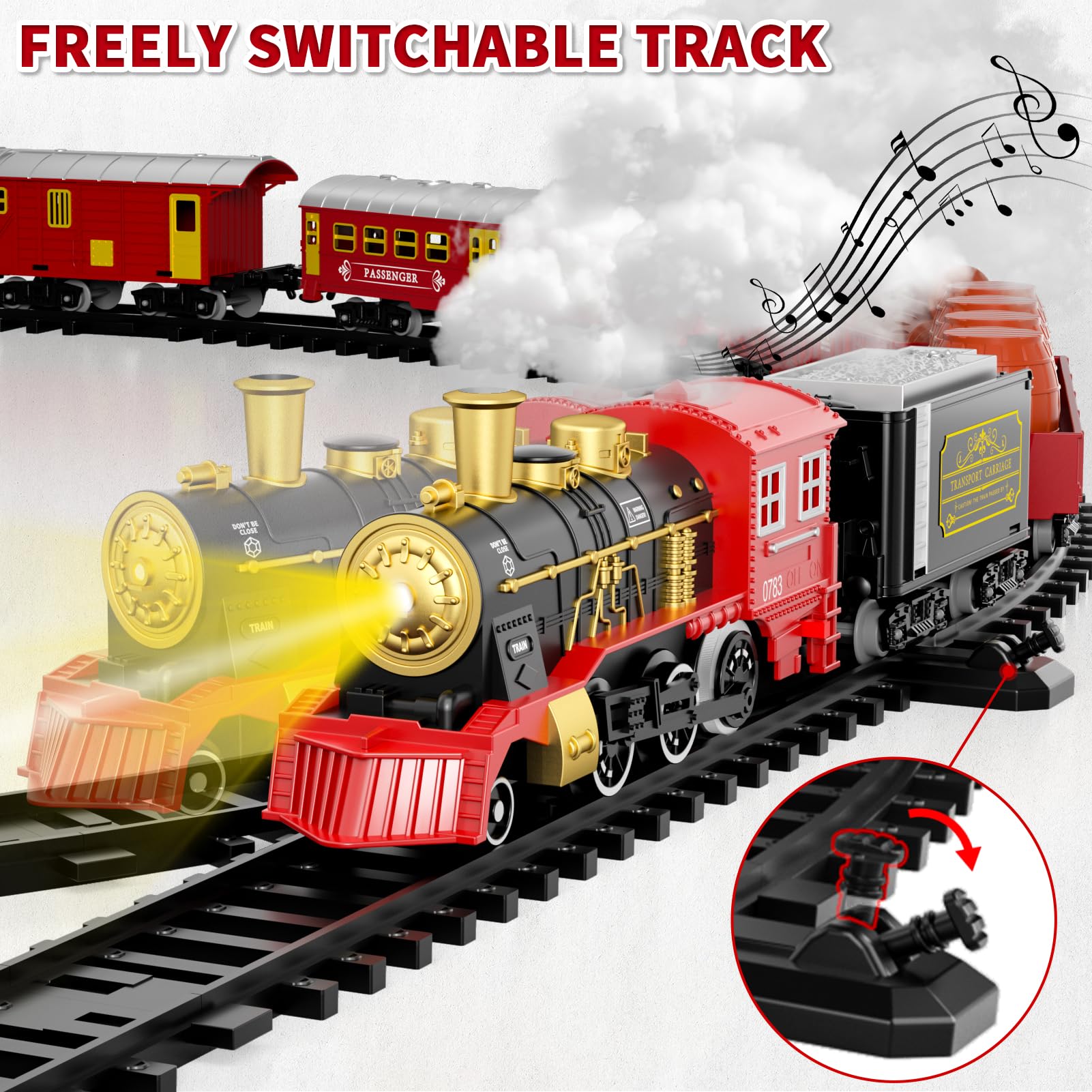 Lucky Doug Train Set Toys for Kids, Christmas Train Sets Toys for Kids W/Smokes, Light & Sound Include 6 Car and 28 Tracks, Christmas Train Set Toys Birthday Gifts for 3 4 5 6 Year Old Boys Girls