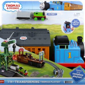 Thomas & Friends Push-Along Train and Track Set for Kids 2-in-1 Transforming Thomas Playset with Storage & Working Crane for Ages 3+ Years