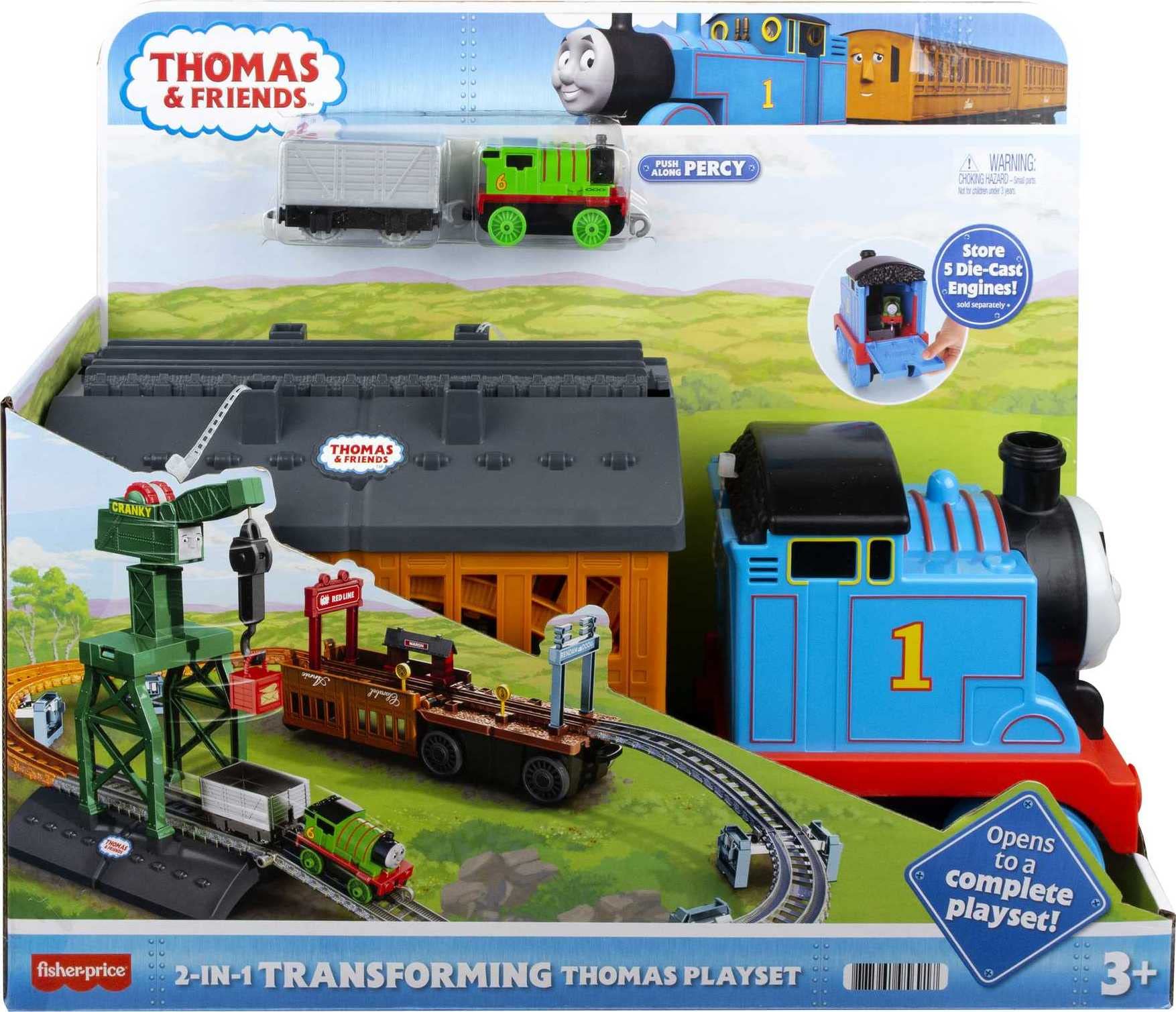 Thomas & Friends Push-Along Train and Track Set for Kids 2-in-1 Transforming Thomas Playset with Storage & Working Crane for Ages 3+ Years