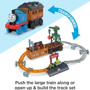 Thomas & Friends Push-Along Train and Track Set for Kids 2-in-1 Transforming Thomas Playset with Storage & Working Crane for Ages 3+ Years