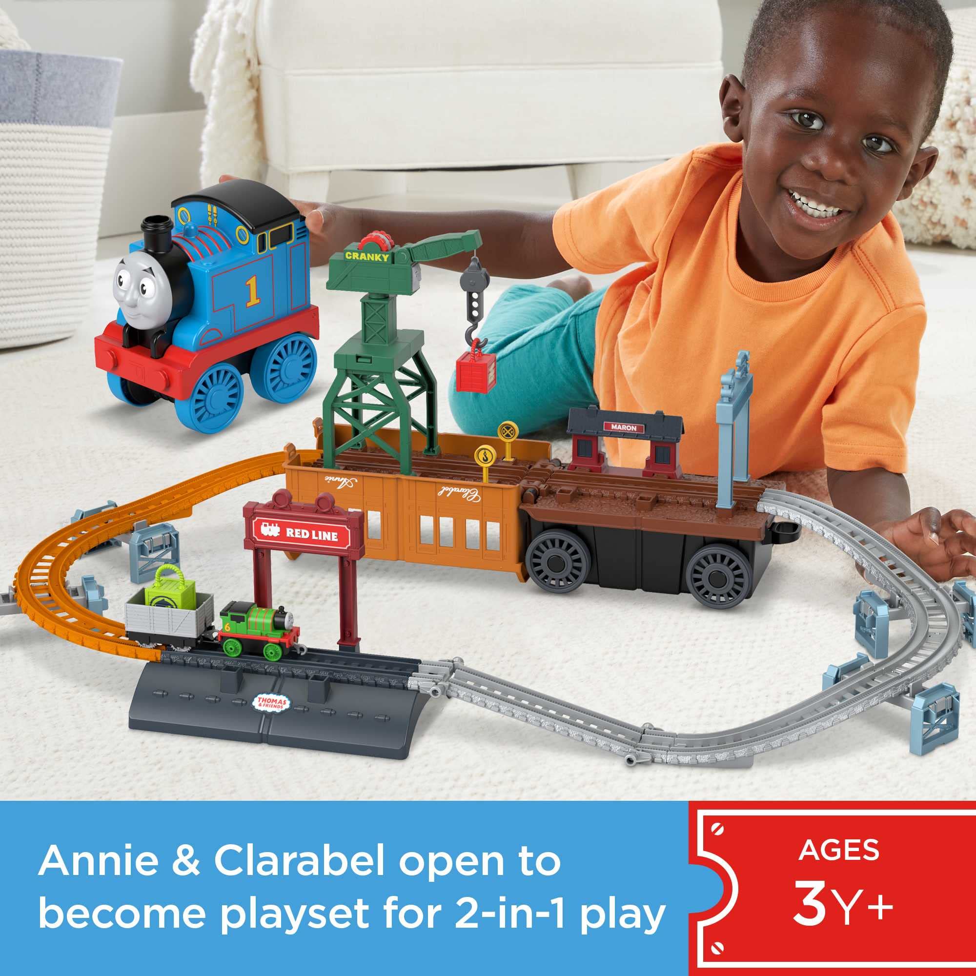 Thomas & Friends Push-Along Train and Track Set for Kids 2-in-1 Transforming Thomas Playset with Storage & Working Crane for Ages 3+ Years