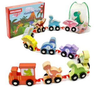 dinosaur toys for kids 2-4 gifts, wooden educational dinosaur train set for toddlers age 3-5 with playmat/storage bag, montessori educational toys for 2+ years old boys & girls (dinosaur style 2)