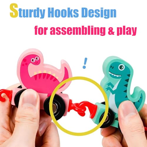 Dinosaur Toys for Kids 2-4 Gifts, Wooden Educational Dinosaur Train Set for Toddlers Age 3-5 with Playmat/Storage Bag, Montessori Educational Toys for 2+ Years Old Boys & Girls (Dinosaur Style 2)