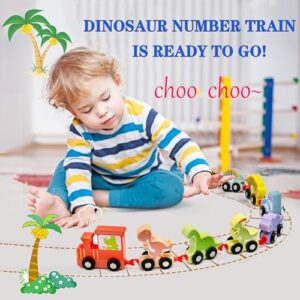 Dinosaur Toys for Kids 2-4 Gifts, Wooden Educational Dinosaur Train Set for Toddlers Age 3-5 with Playmat/Storage Bag, Montessori Educational Toys for 2+ Years Old Boys & Girls (Dinosaur Style 2)