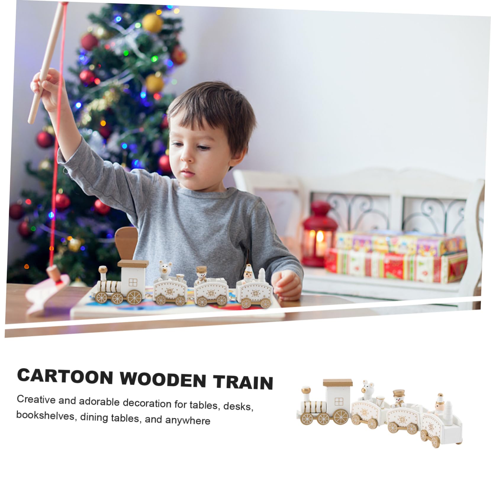 IWOWHERO 1pc Christmas Train Desktop Wooden Trains Mini Christmas Tree Xmas Train Sculpture Wooden Christmas Train Christmas Train Set Birthday Cake Ornament Train Cake Decor White