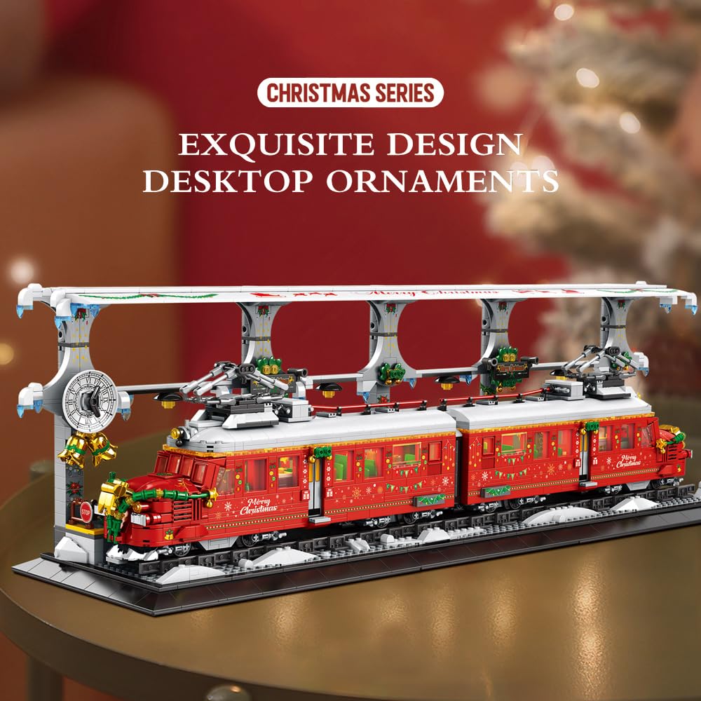 MISINI 66034 Steam Train Building Blocks, 2822 Pcs Train Building Set with Lights, Collectible Christmas elements Steam Locomotive Display Toys kit with Train Tracks, Top Present for Train Lovers