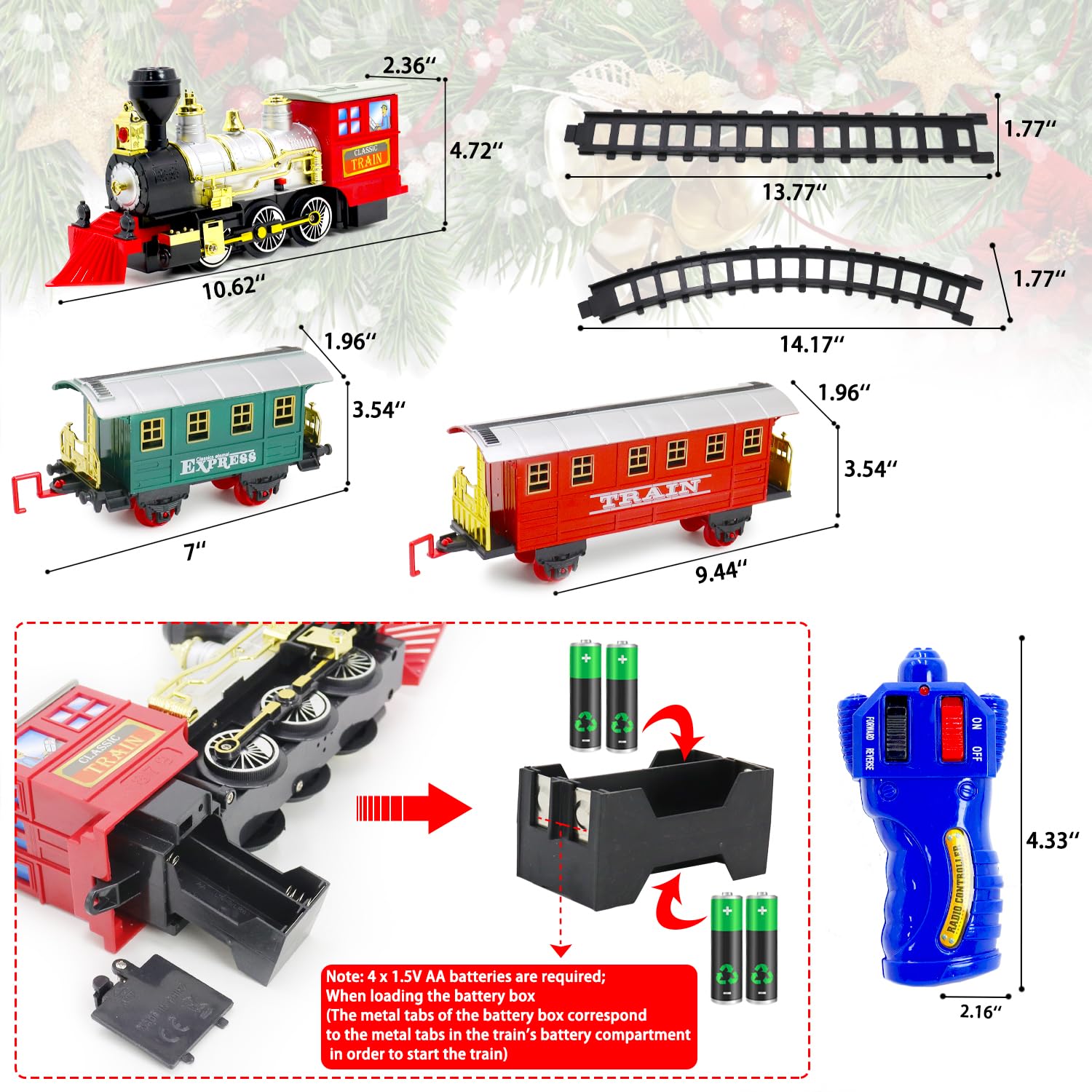 Remote Control Train Set-Electric R/C Train Toy for Kids-Christmas Train Toy w/Sounds & Lights,Railway Kits Passenger Coach & Tracks Game,Gift for Boys Girls 3 4 5 6 7 8+ Year Old Kids