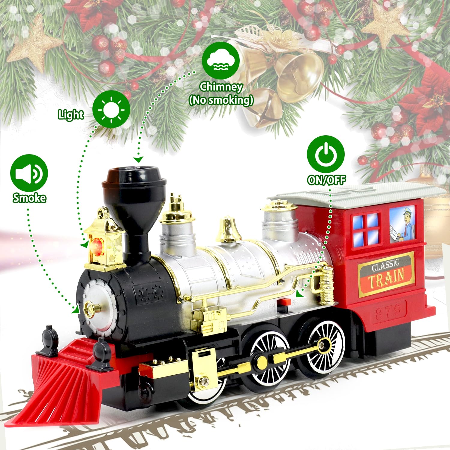 Remote Control Train Set-Electric R/C Train Toy for Kids-Christmas Train Toy w/Sounds & Lights,Railway Kits Passenger Coach & Tracks Game,Gift for Boys Girls 3 4 5 6 7 8+ Year Old Kids