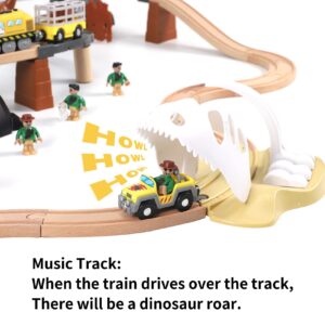 WINB Wooden Train Set 80PCS & Dinosaur Wooden Train Track Set, Gift Packed Toy Railway Kits for Kids, Toddler Boys and Girls 3,4,5 Years Old and Up– Premium Wood Dinosaur Wooden Train Track-Fits