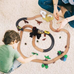 WINB Wooden Train Set 80PCS & Dinosaur Wooden Train Track Set, Gift Packed Toy Railway Kits for Kids, Toddler Boys and Girls 3,4,5 Years Old and Up– Premium Wood Dinosaur Wooden Train Track-Fits