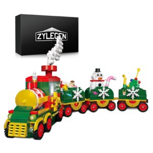 zylegen christmas train building kit,christmas train set with snowman,stocking stuffer for kids,xmas gifts for boys girls,christmas décor building kit(621+pcs)