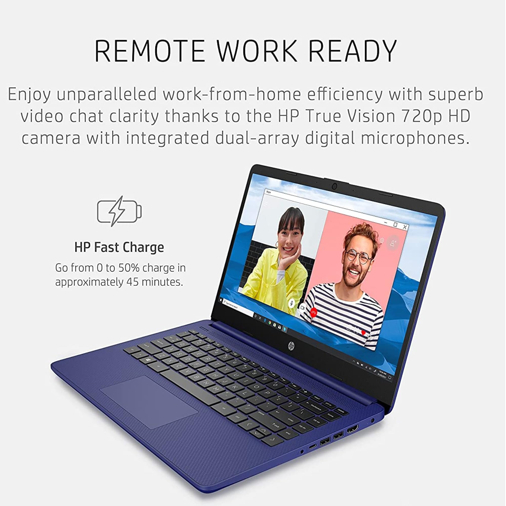 HP Stream Laptop, 14" HD Display, Intel Celeron N4020 Processor, 16GB Memory, 320GB Storage (64GB eMMC + 256GB card), 1-Year Office 365,Webcam, HDMI, Wi-Fi, USB-C, Windows 11 Home, Indigo Blue, JVQ MP