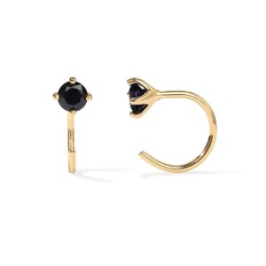 PAVOI 14K Yellow Gold 925 Sterling Silver Huggie Half Hoop Earrings for Women | Tiny Boho Black Cubic Zirconia Cartilage Earring