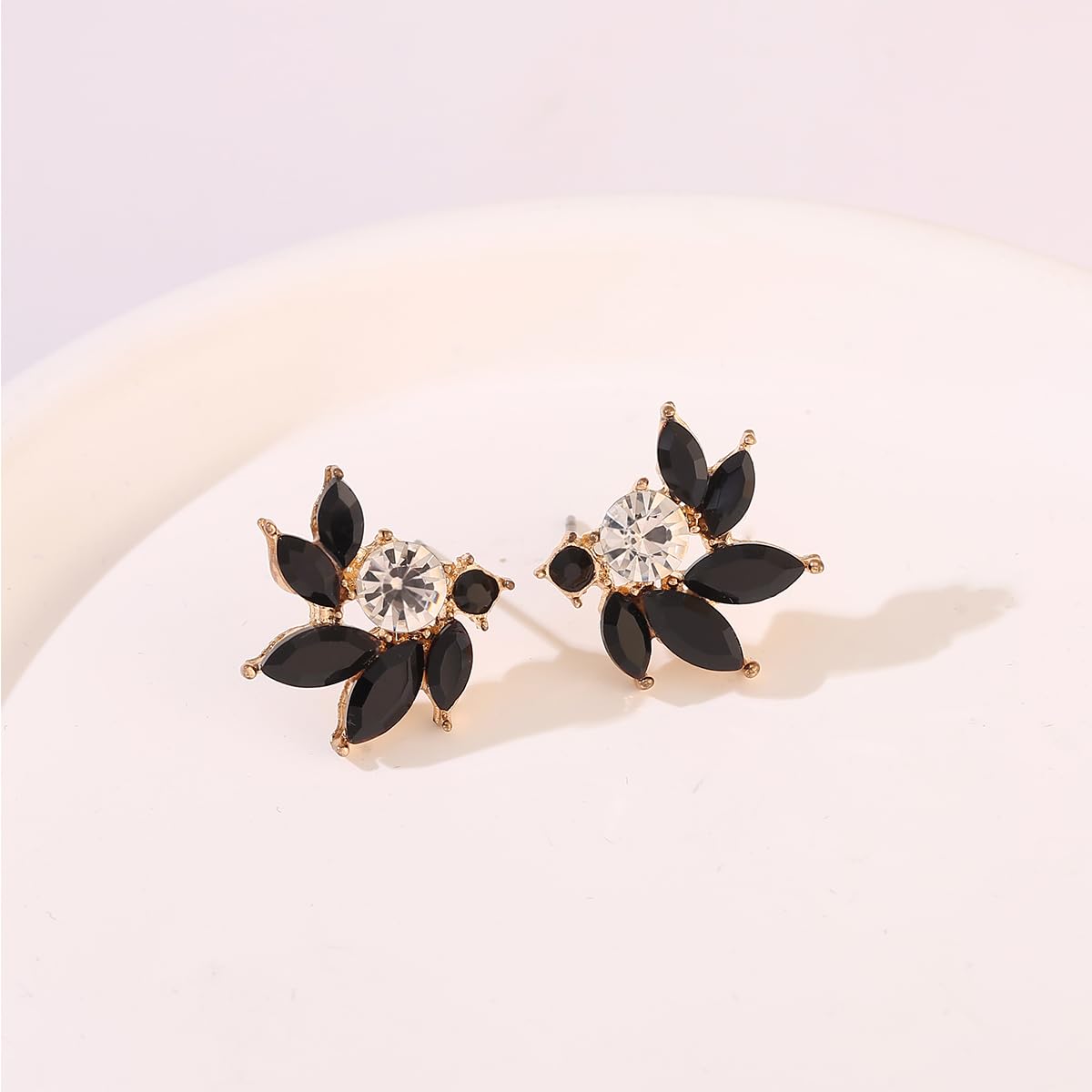 Black Rhinestone Cluster Stud Earrings Elegant Small Marquise Crystal Wedding Earrings for Brides Bridemaids Party Prom Costume Earrings for Women