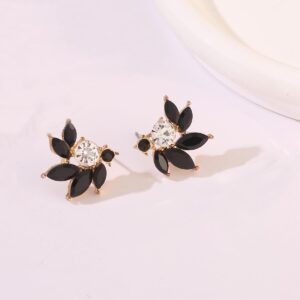 Black Rhinestone Cluster Stud Earrings Elegant Small Marquise Crystal Wedding Earrings for Brides Bridemaids Party Prom Costume Earrings for Women