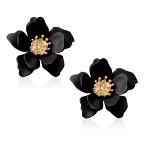 wuweijiajia elegant boho flower stud earrings with white pearl for women lover and friends flower shaped daisy dangle drop earrings with gold flower bud jewelry gifts (black)