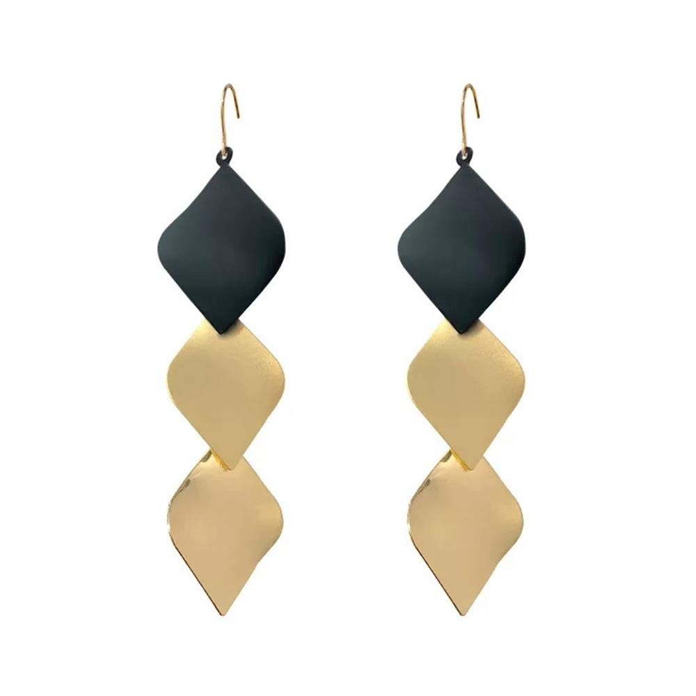 Long Square Dangle Drop Earrings Lightweight Fashion Geometric Earrings Square Gold Statement Dangle Earrings Minimalist Polished Simple Plain Geometric Flattened Hoop Earrings-Black