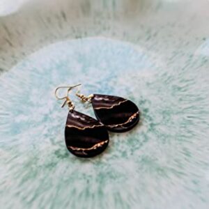 Black Earrings for Women Dangle Teardrop Trendy Boho Jewelry Gift for Her Handmade from The Painted Pug (Black and Gold)