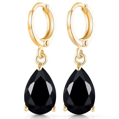 Crystalline Azuria Teardrops Wedding Dangle Earrings with Black Zirconia Crystals 18K Gold Plated for Women