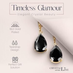 Crystalline Azuria Teardrops Wedding Dangle Earrings with Black Zirconia Crystals 18K Gold Plated for Women