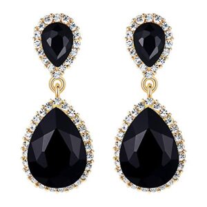 ever faith women's austrian crystal wedding tear drop dangle earrings black gold-tone