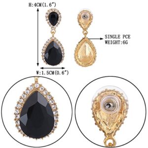 EVER FAITH Women's Austrian Crystal Wedding Tear Drop Dangle Earrings Black Gold-Tone