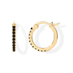 PAVOI 14K Yellow Gold Plated 925 Sterling Silver Post Black Cubic Zirconia Hoop Earrings for Women | Colored Cubic Zirconia 15mm Hoops