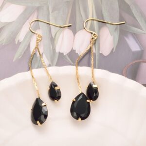 Vissen Black Cubic Zirconia Drop Dangle Chain Earrings for Women Dainty Gold Plated CZ Long Dangling Earrings