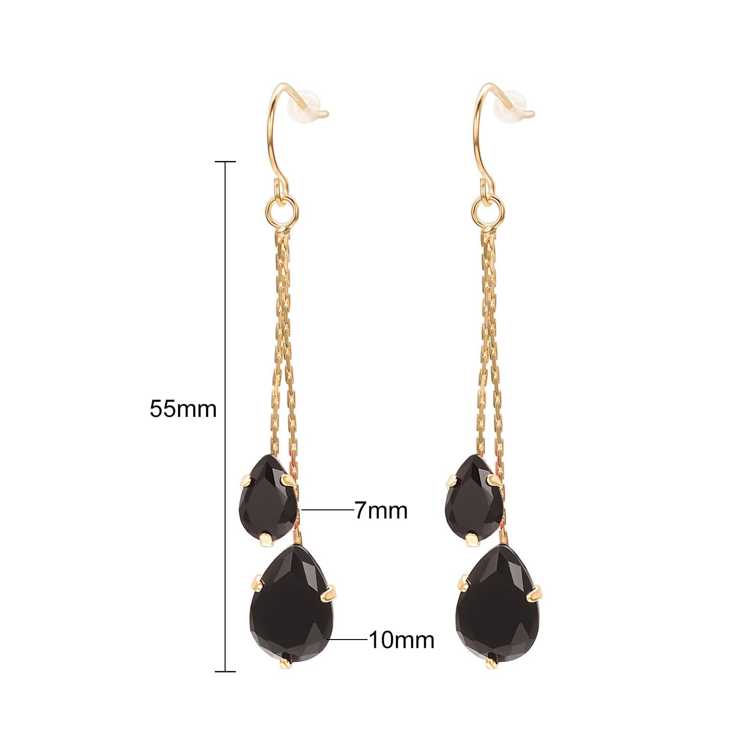 Vissen Black Cubic Zirconia Drop Dangle Chain Earrings for Women Dainty Gold Plated CZ Long Dangling Earrings