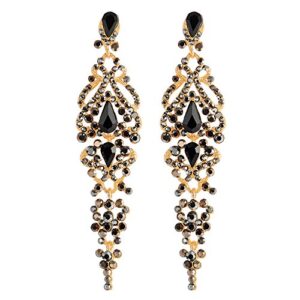 Alloy Art Deco Black Crystal Rhinestone Cluster Chandelier Dangle Earrings