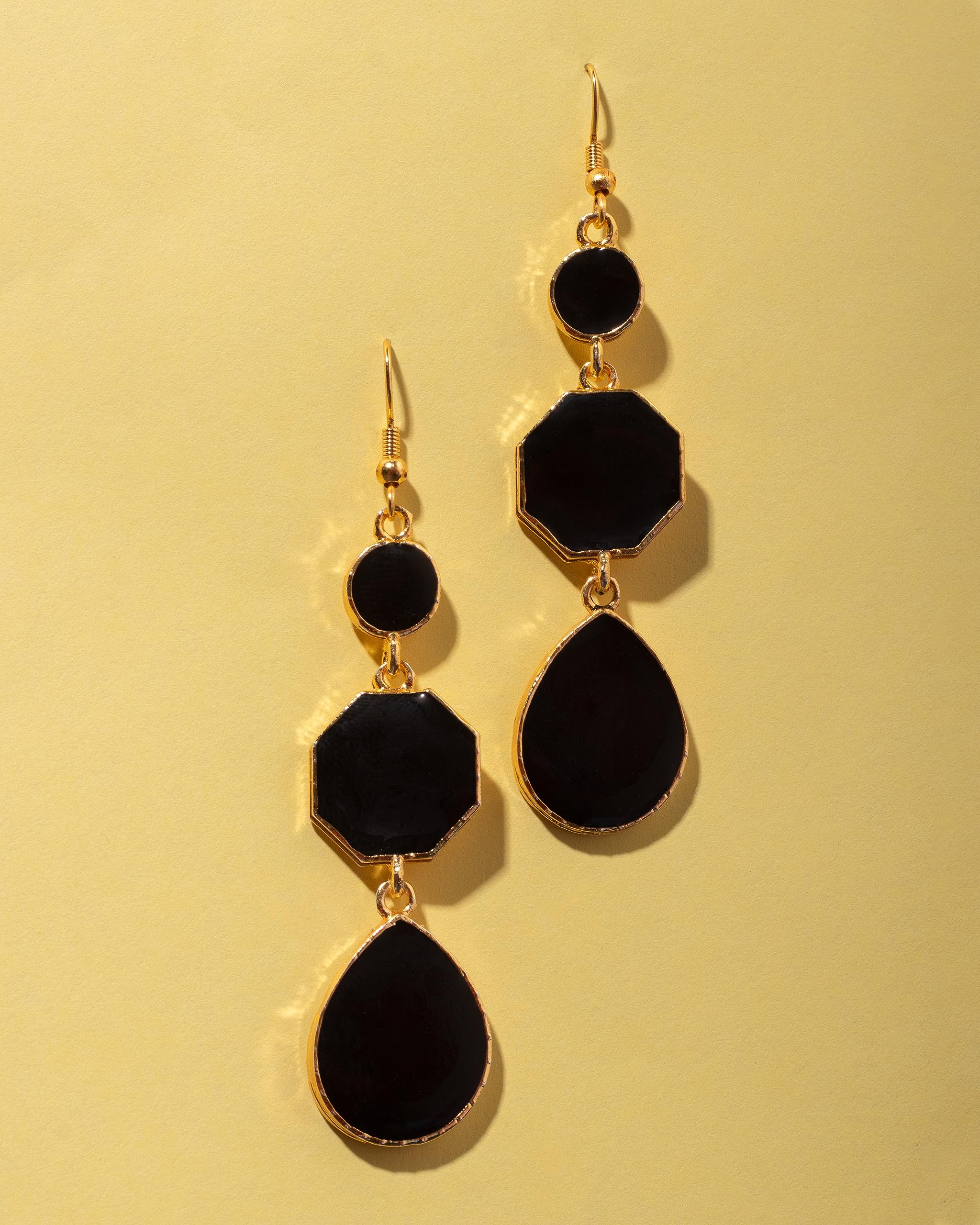 Moonstruck Round Drop & Dangle Earrings for Women (Black)