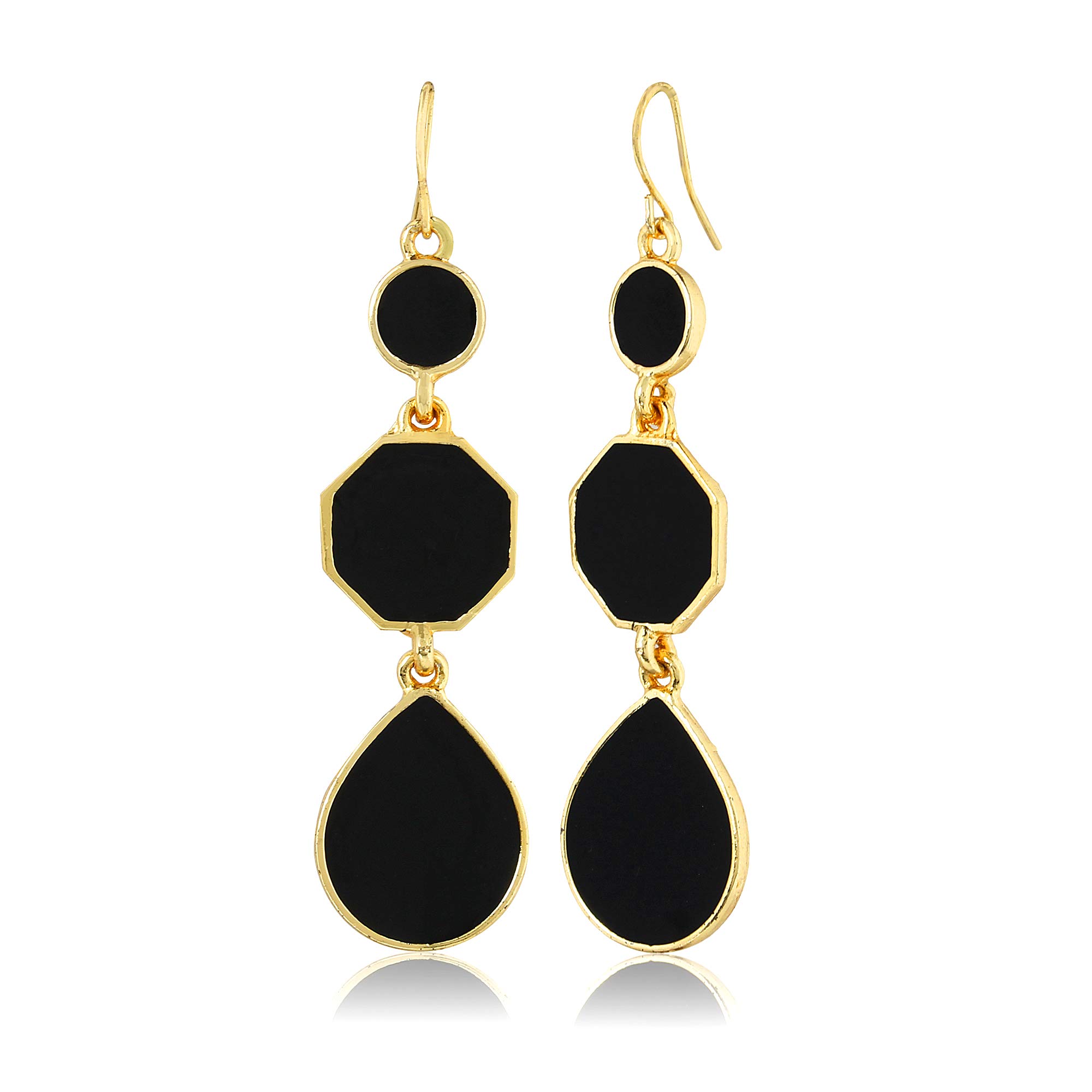 Moonstruck Round Drop & Dangle Earrings for Women (Black)