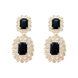 asphire vintage geometric rhinestone drop dangle earrings black gemstone earrings elegant long statement earrings for women wedding prom ball jewelry (gold)