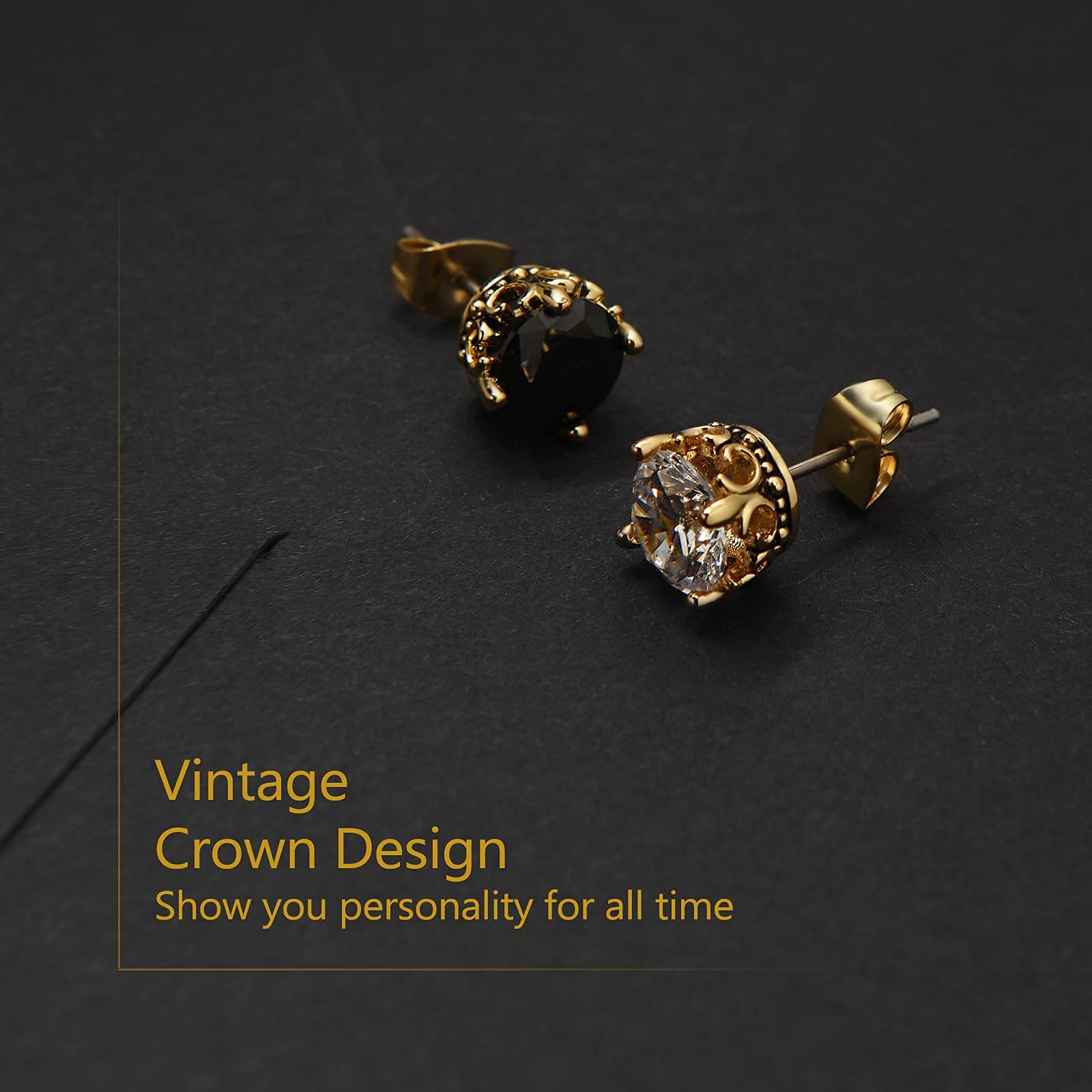 Crown Earrings Gold Earrings for Men Black and Gold Stud Earrings for Women Stainless Steel Stud Earrings Men