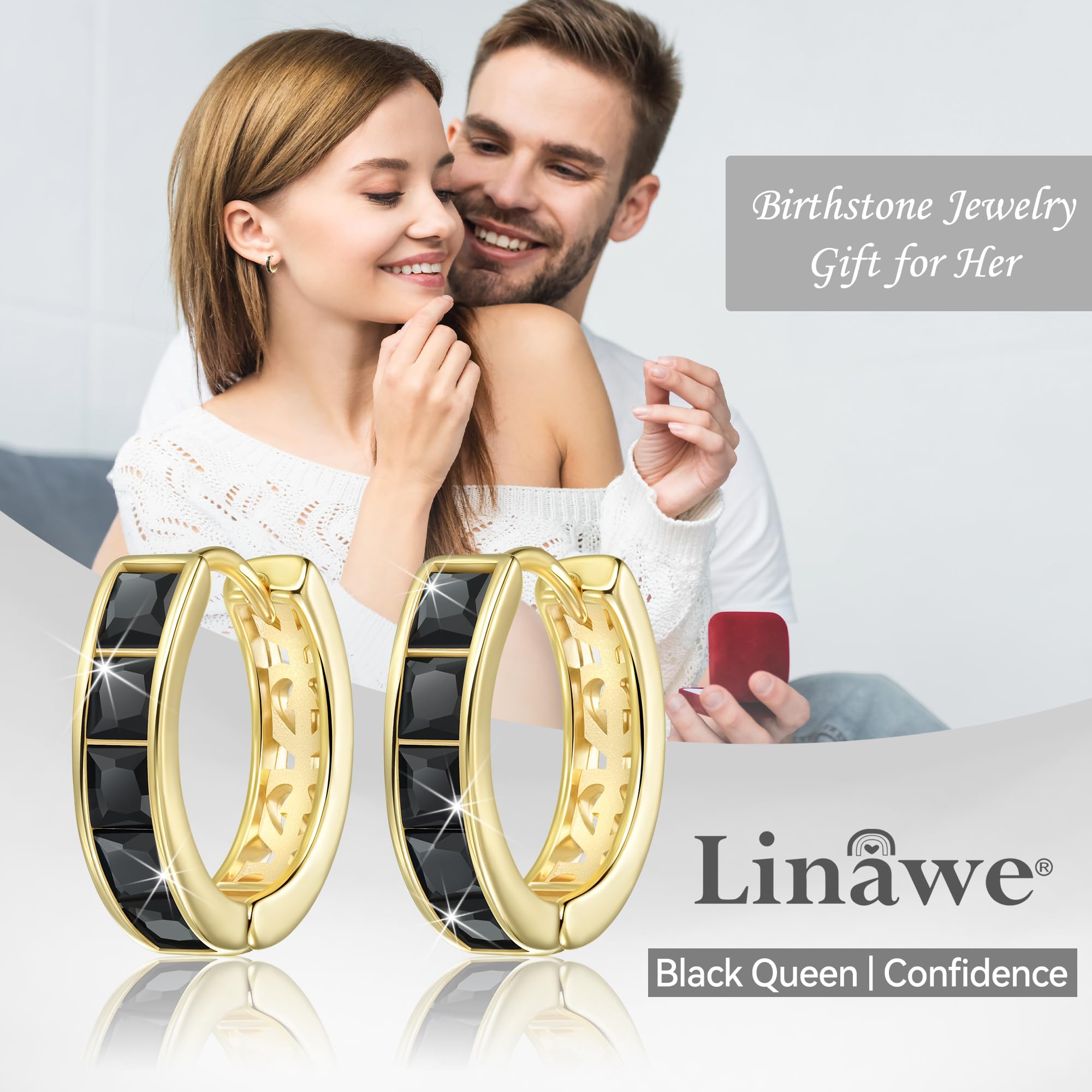 Linawe Gold Hoop, Black Stud Earrings for Women Trendy, Helix Earrings, Moissanite Cubic Zirconia Rhinestone Diamond Huggie Earrings, Piercing Jewelry, Small Mini Tiny Chunky Hoop