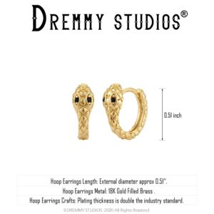 DREMMY STUDIOS Dainty Gold Snake Huggie Hoop Earrings 14K Gold Filled Snake Charm Huggie Earrings Hypoallergenic Black Eye Snake Hoop Earrings Minimalist Personalized Gift for Her