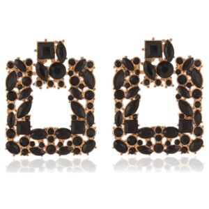 Black Vintage Rhinestone Square Statement Earrings Sparkly Geometric Crystal Drop Dangle Earrings Fashion Jewelry Gift for Women