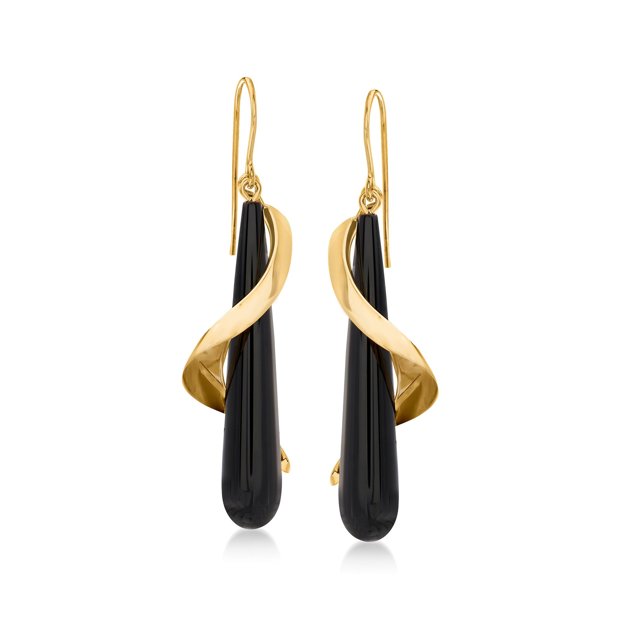 Ross-Simons Elongated Black Onyx Teardrop Spiral Earrings in 14kt Yellow Gold