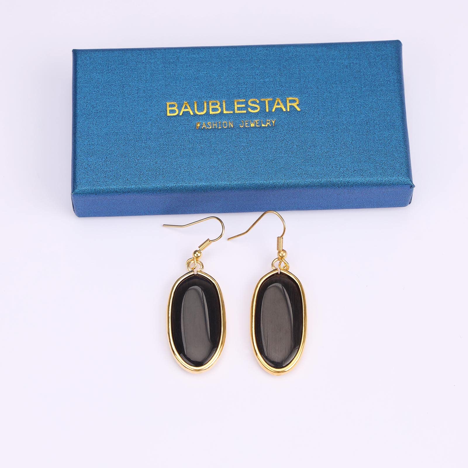 BaubleStar Natural Crystal Healing Birth Stone Drop Earrings Black Opal Gemstone Quartz Oval Dangle Gold Fashion Jewelry for Women