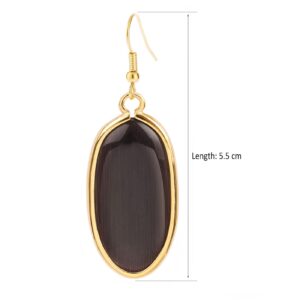 BaubleStar Natural Crystal Healing Birth Stone Drop Earrings Black Opal Gemstone Quartz Oval Dangle Gold Fashion Jewelry for Women