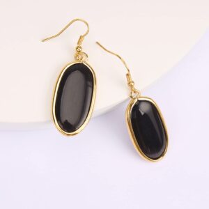 BaubleStar Natural Crystal Healing Birth Stone Drop Earrings Black Opal Gemstone Quartz Oval Dangle Gold Fashion Jewelry for Women