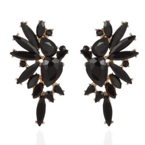 VANGETIMI Vintage Black Rhinestone Statement Earrings Fashion Bling Colorful Crystal Cluster Drop Dangle Earrings for Women Party Prom