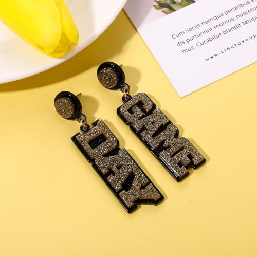 Game Day Earrings for Women, Acrylic Football Earrings Game Day Accessories Team Sports Fan Earrings Football Team Gifts (Glitter Gold&Black)